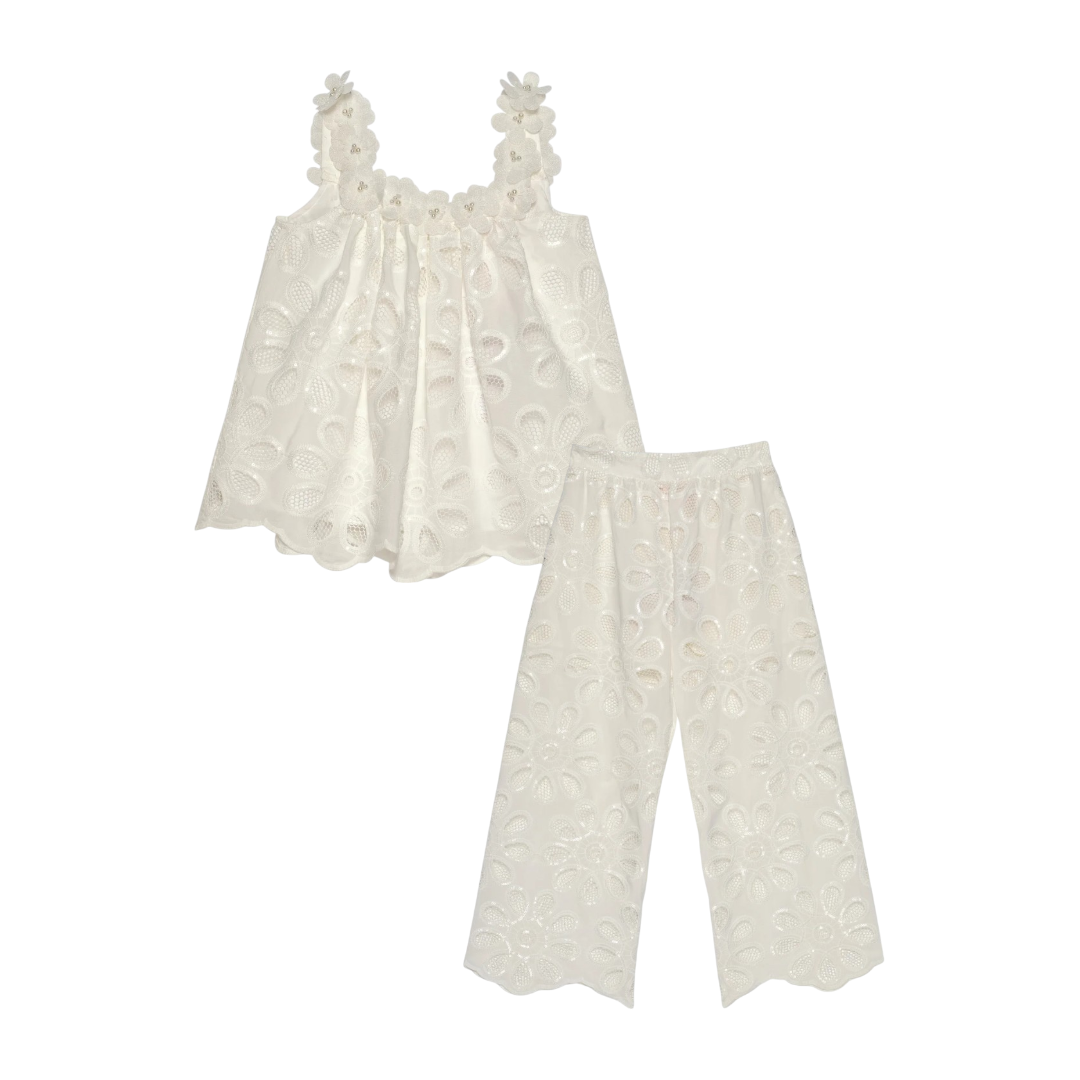 Layla Lace Top &amp; Pants - Snow White