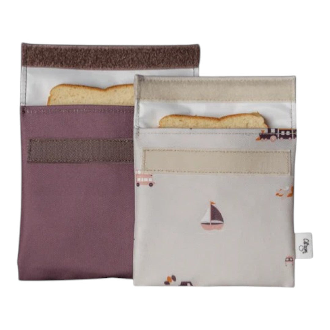 Reusable Sandwich Bag - Set of 2 - Vehicles/Plum