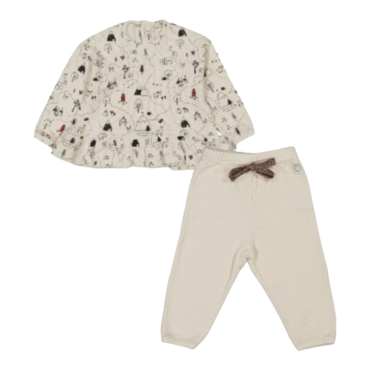Printed Double Wave T-Shirt &amp; Joggers - Ecru
