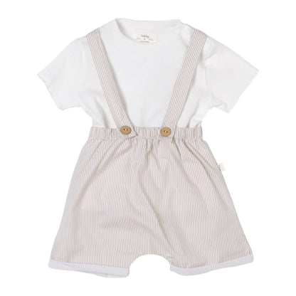 White Tshirt &amp; Beige Overall Set