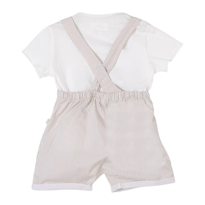 White Tshirt &amp; Beige Overall Set