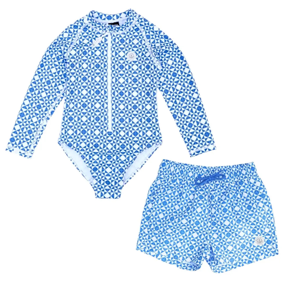 Matching Girls UV Swim Set – Mediterranean Tiles BADAWII SWIMWEAR