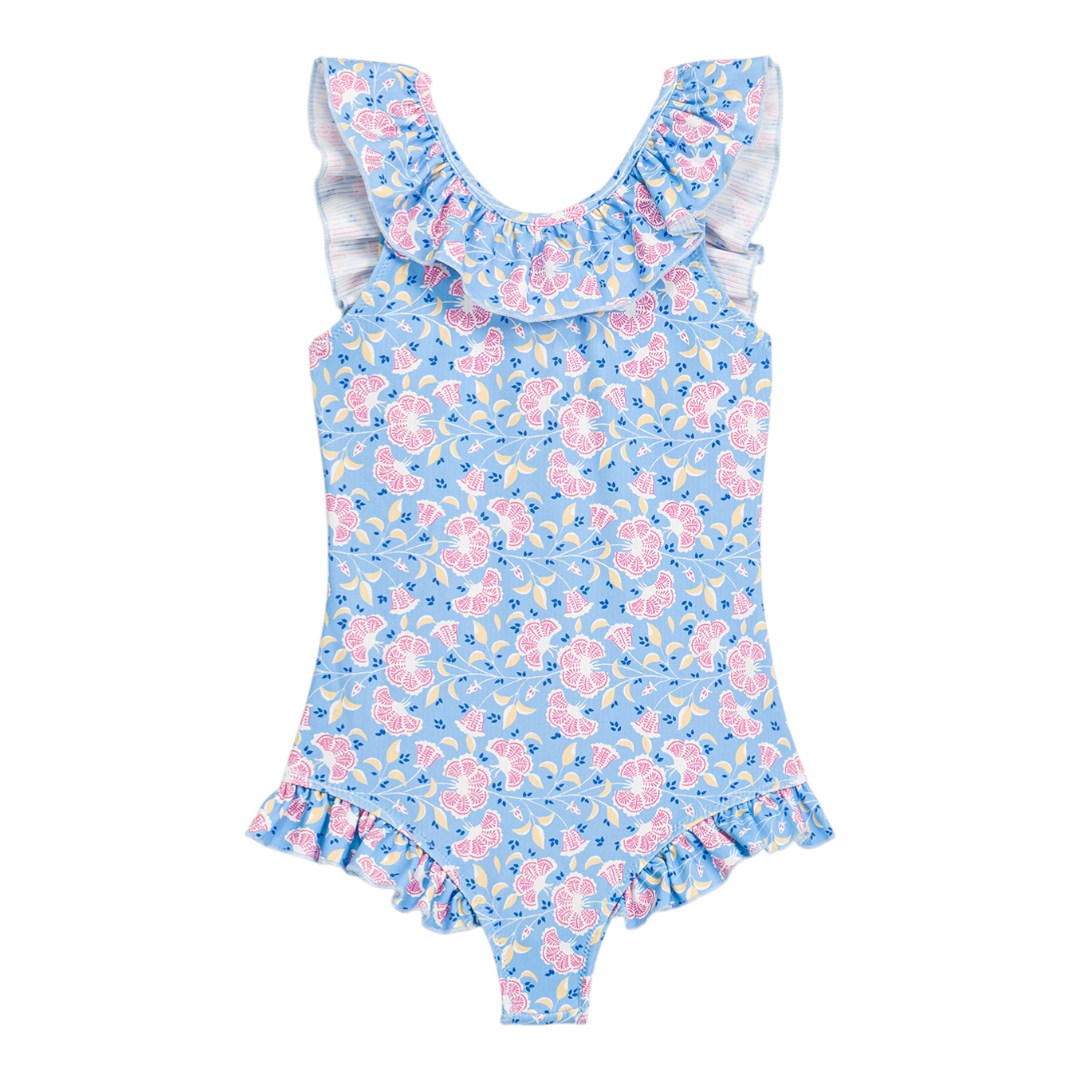Andrea Blue Hibiscus Bay One-Piece Swimsuit for Girls