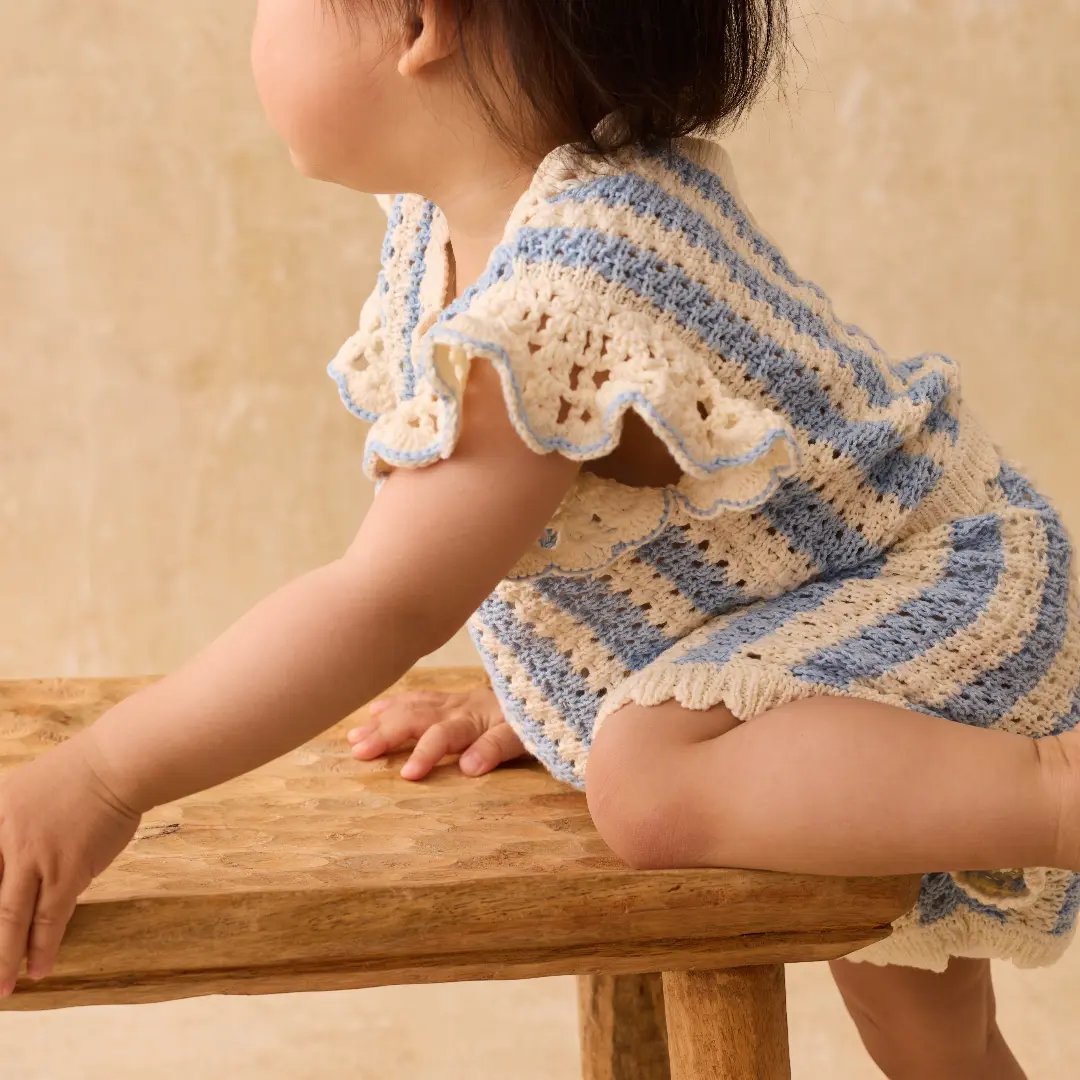 Lyse Knit Top &amp; Mekylane Blue Striped Shorts Set for Girls LOUISE MISHA