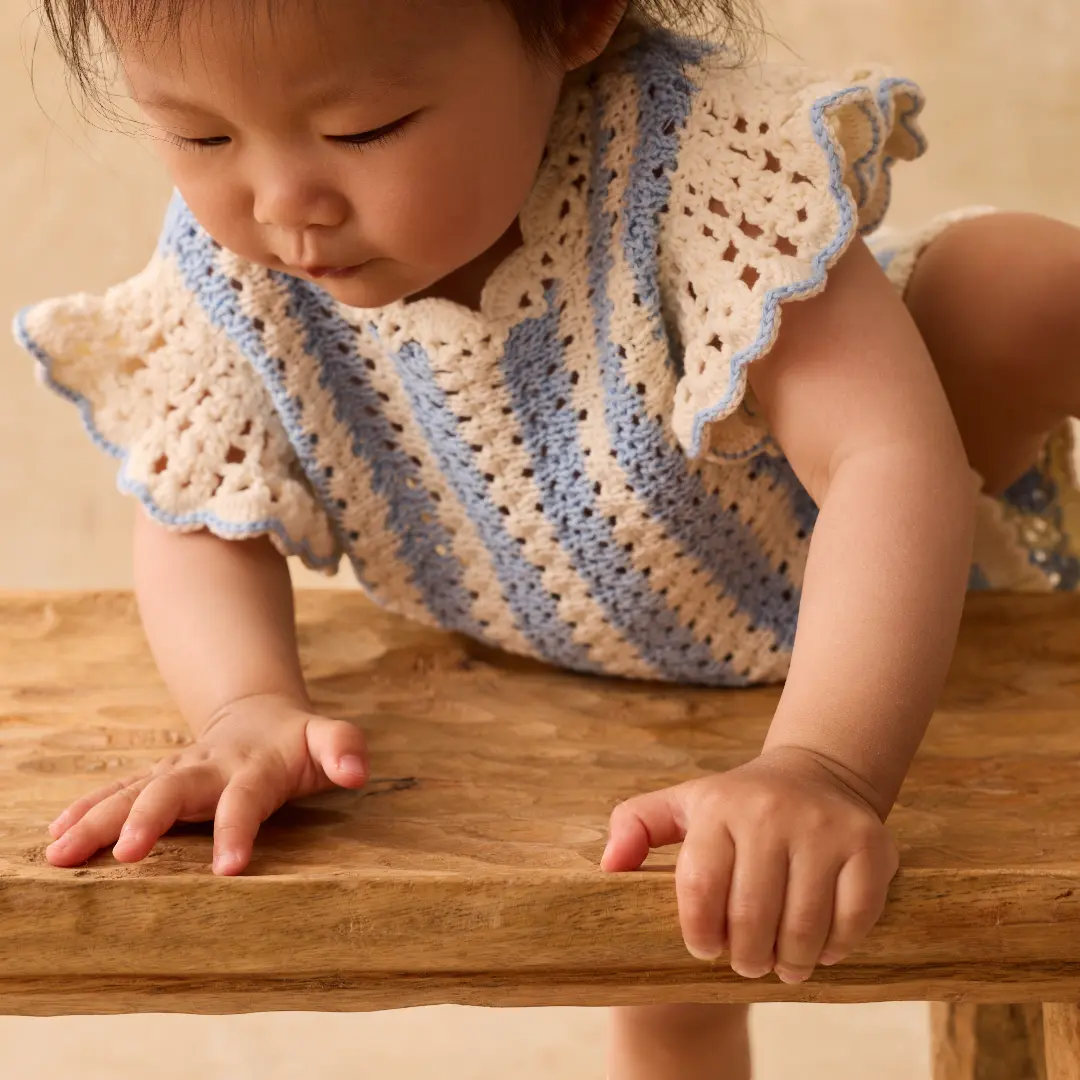 Lyse Knit Top &amp; Mekylane Blue Striped Shorts Set for Girls LOUISE MISHA