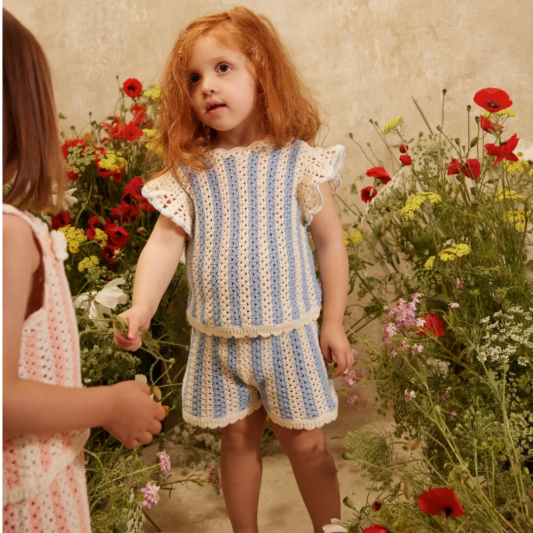 Lyse Knit Top &amp; Mekylane Blue Striped Shorts Set for Girls LOUISE MISHA