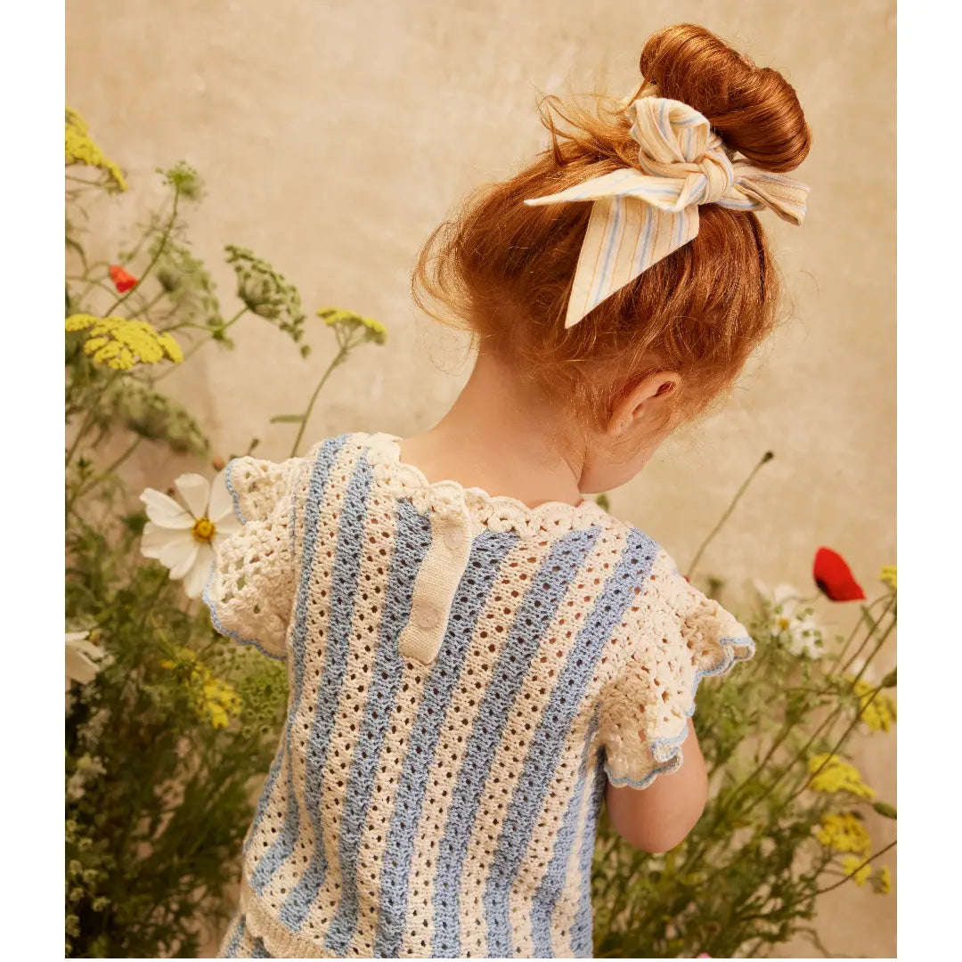 Lyse Knit Top &amp; Mekylane Blue Striped Shorts Set for Girls LOUISE MISHA