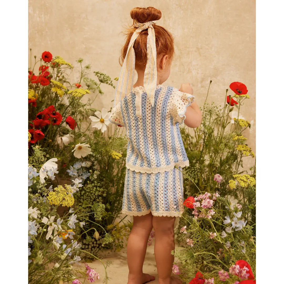 Lyse Knit Top &amp; Mekylane Blue Striped Shorts Set for Girls LOUISE MISHA