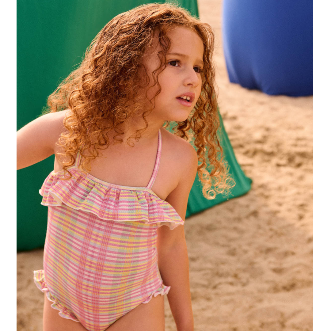 Jovana Pink Island Checks One-Piece Swimsuit for Girls