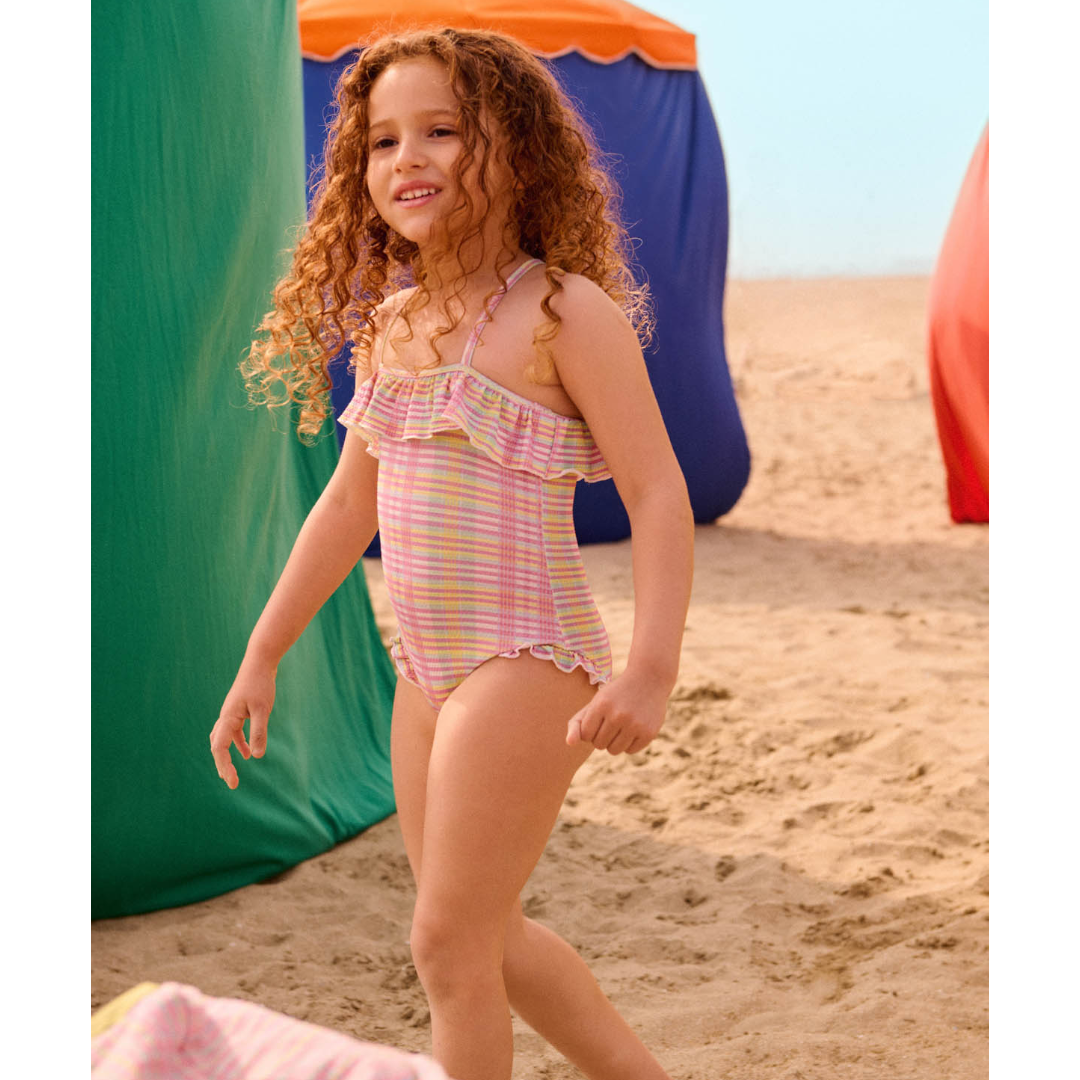 Jovana Pink Island Checks One-Piece Swimsuit for Girls
