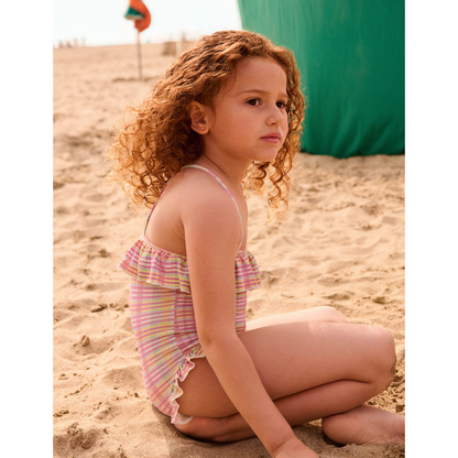 Jovana Pink Island Checks One-Piece Swimsuit for Girls