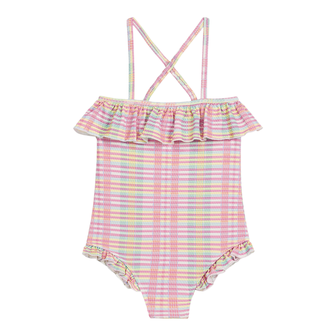 Jovana Pink Island Checks One-Piece Swimsuit for Girls