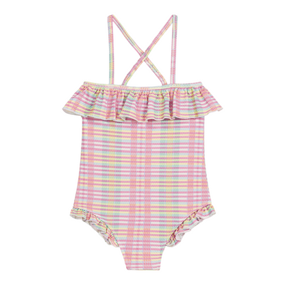 Jovana Pink Island Checks One-Piece Swimsuit for Girls