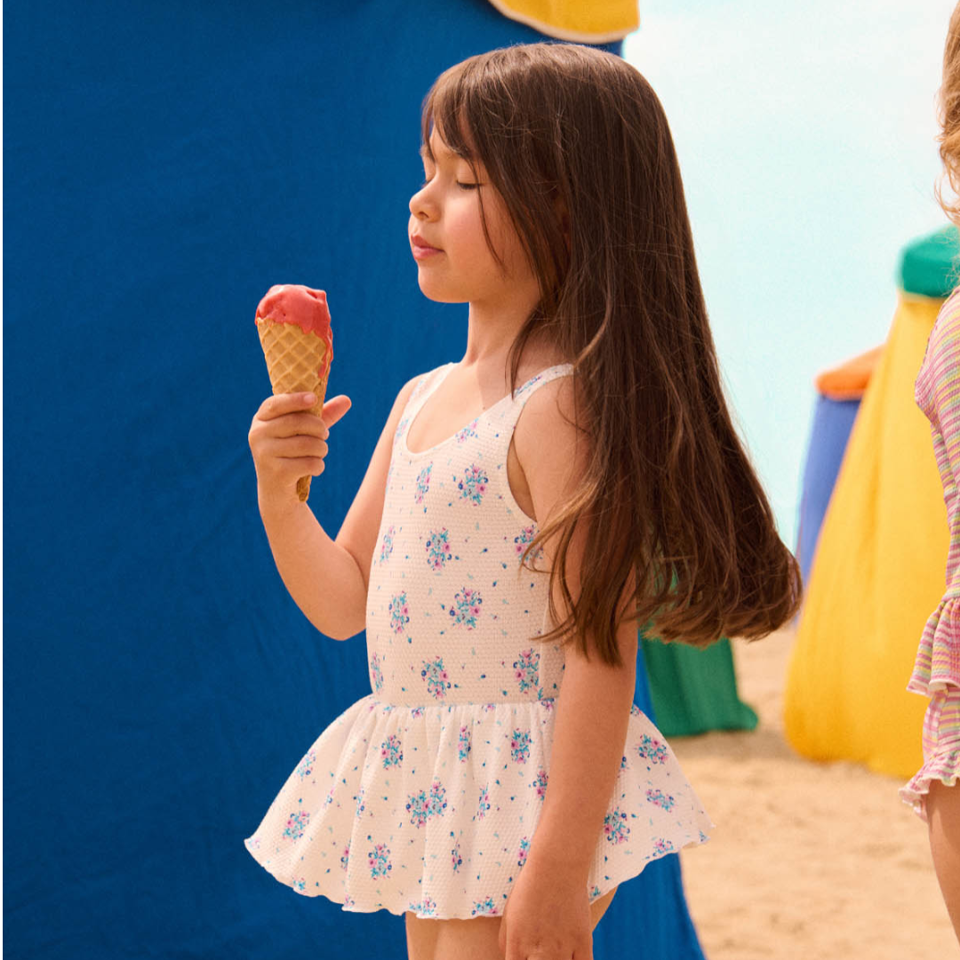 Kalinda Cream Flower Dunes One-Piece Swimsuit for Girls