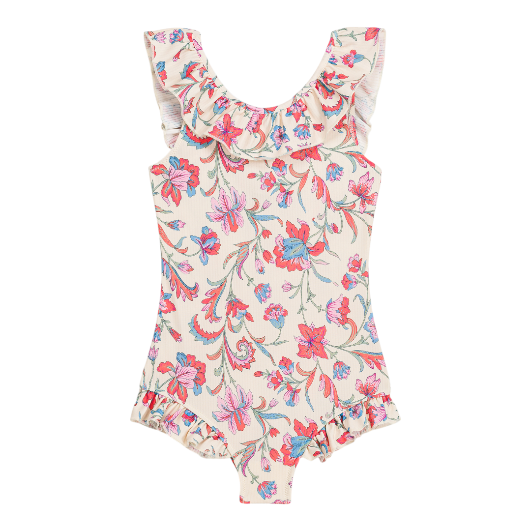 Andrea Cream Floral Haven One-Piece Swimsuit for Girls