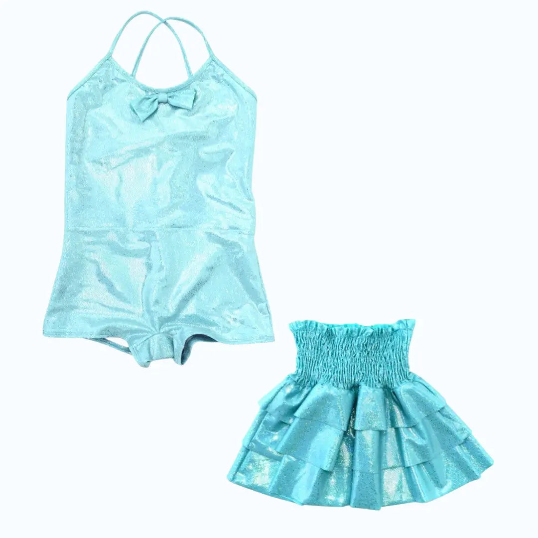 Matilde Aqua Glitter One Piece &amp; Skirt PICCOLI PRINCIPI SWIMWEAR