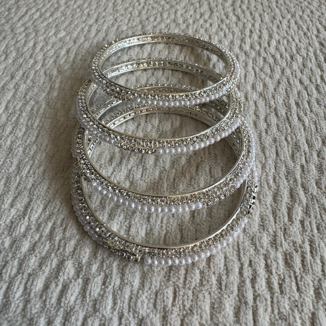Adults Silver & Pearl Bangles