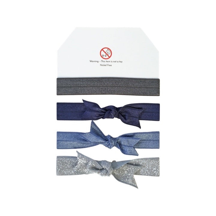 Metal Grey, Navy, Smoke Blue and French Blue Hairties