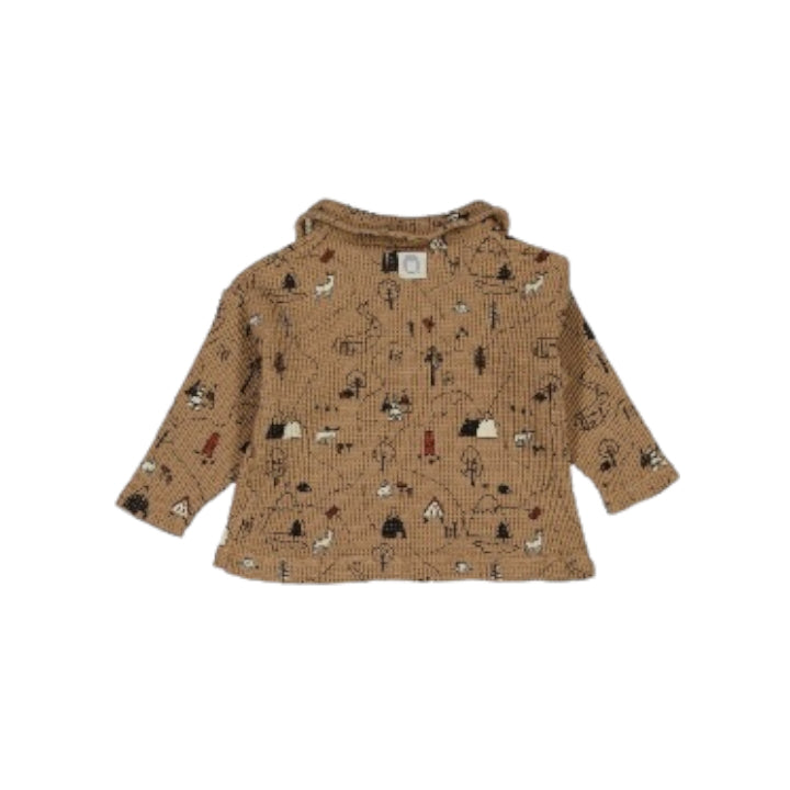 Printed Waffle Cotton Polo Shirt - Wallnut