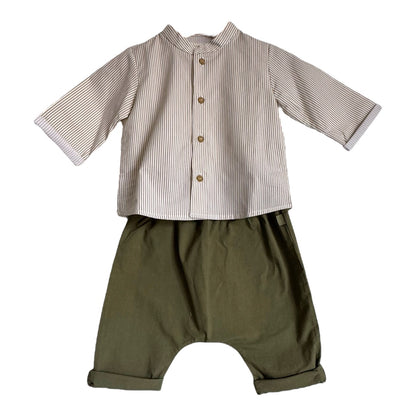 Beige Shirt &amp; Trousers Sage Green