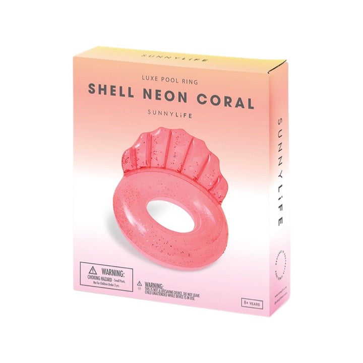 Luxe Pool Ring Shell Neon Coral
