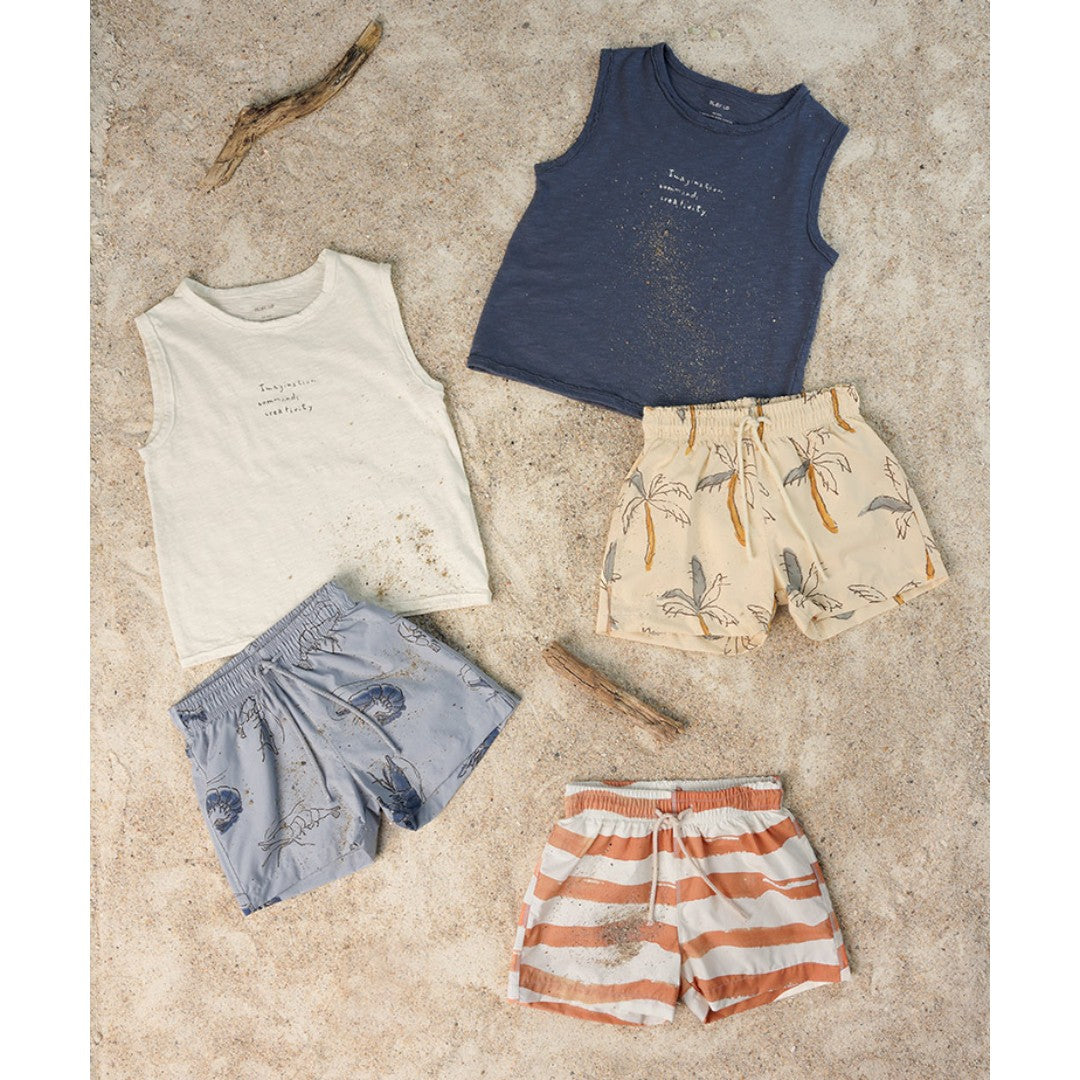 Blue Sleeveless Jersey T-shirt &amp; Palm Trees Swim Shorts