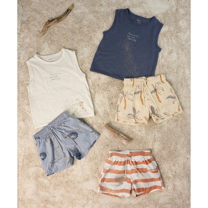 Blue Sleeveless Jersey T-shirt &amp; Palm Trees Swim Shorts