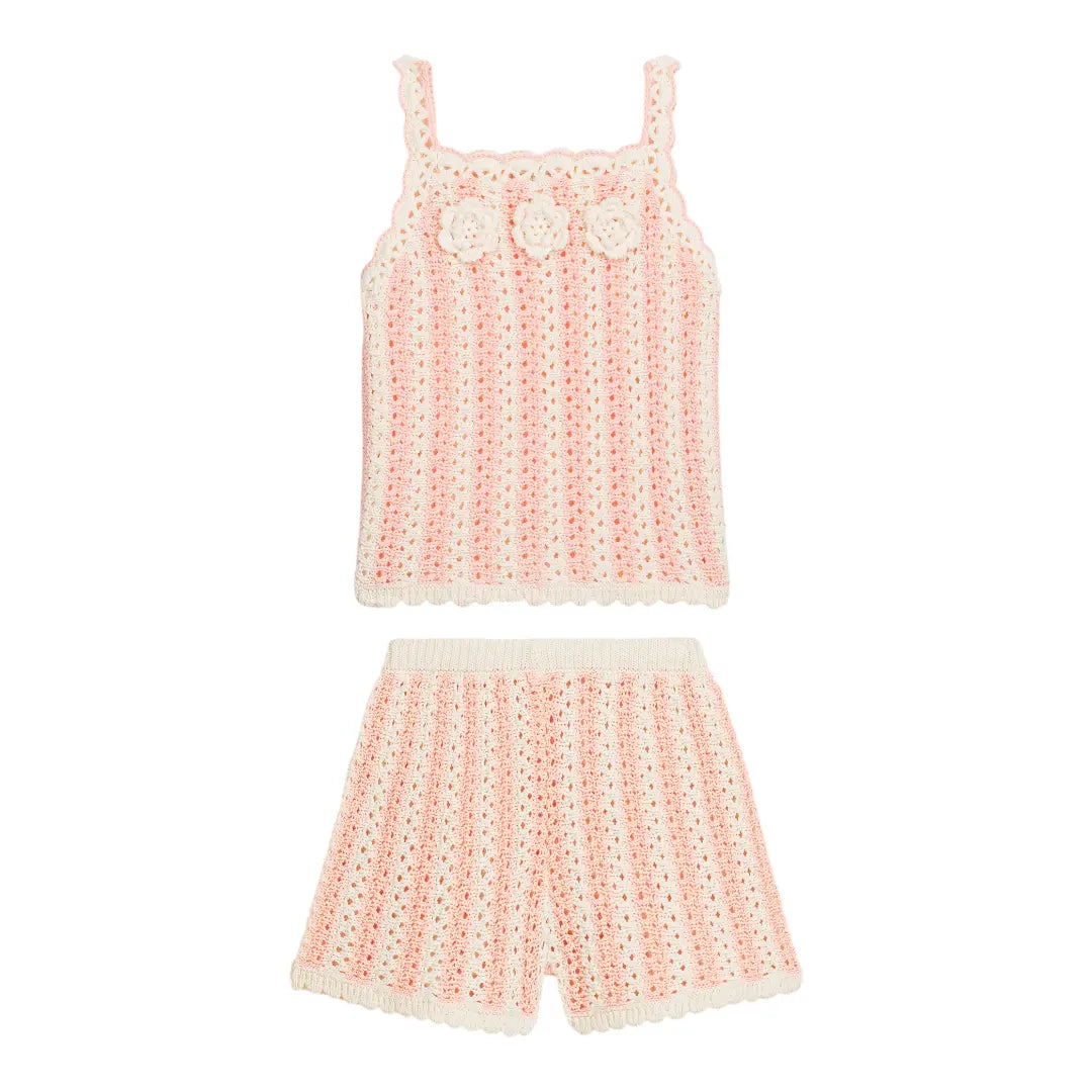 Larya Knit Top &amp; Mekylane Pink Striped Shorts Set for Girls LOUISE MISHA