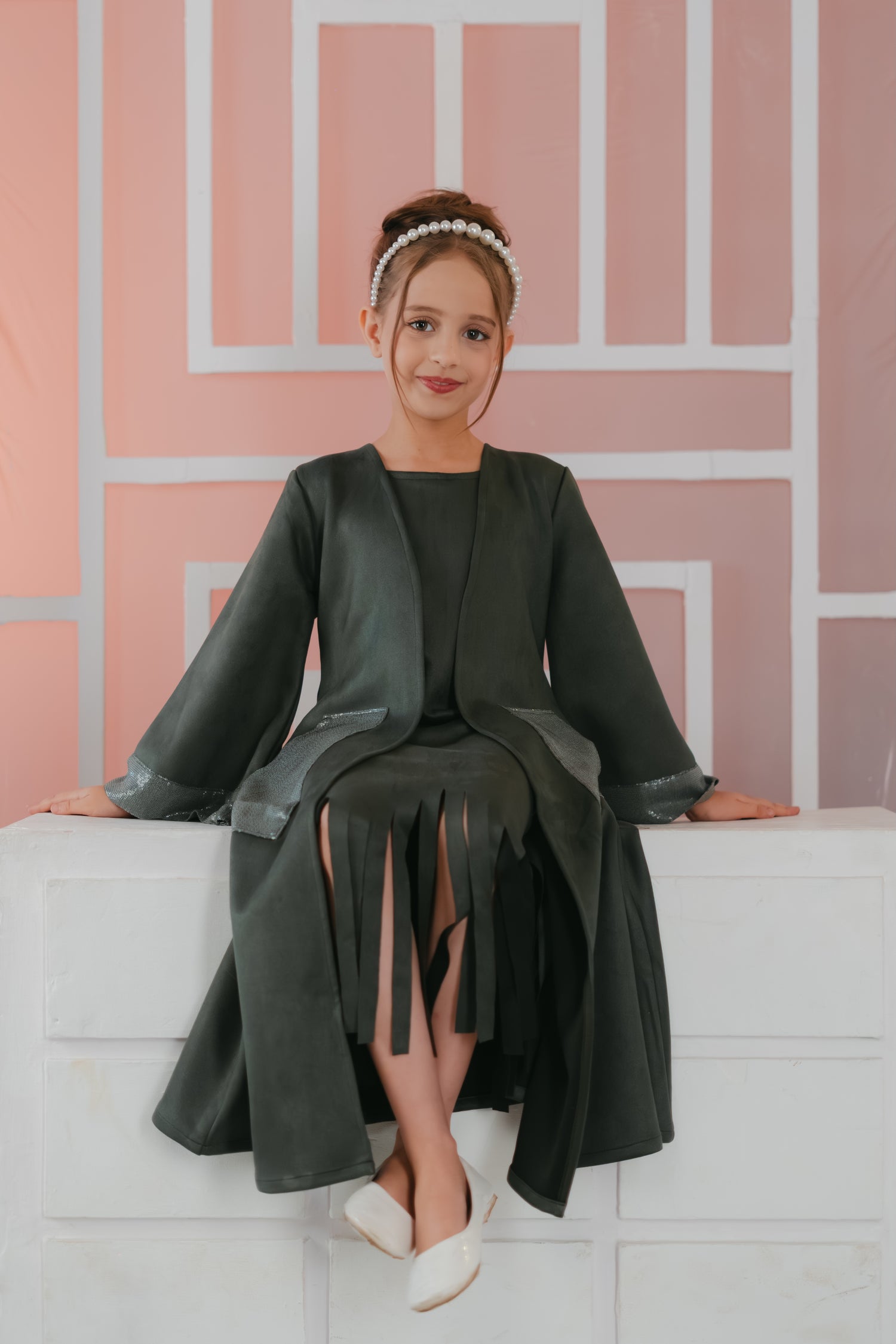 Zayna Olive Suede Fringe Set