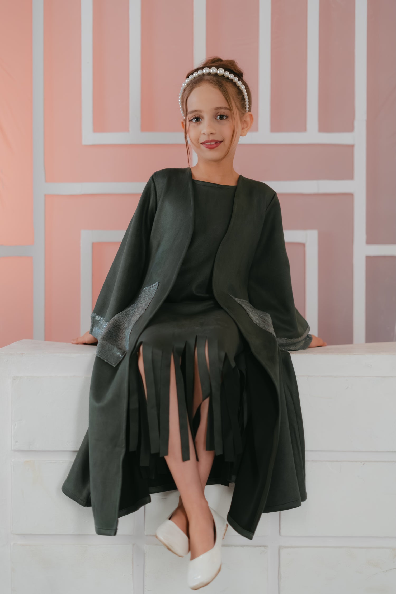 Zayna Olive Suede Fringe Set