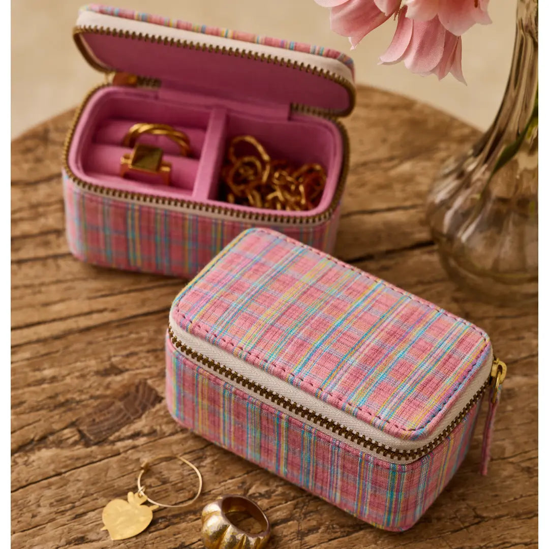 Soumaya Pink Pomelo Checks Travel Jewelry Box LOUISE MISHA