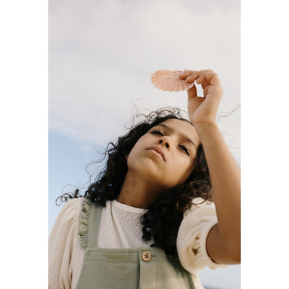 Girls Ecru Blouse &amp; Green Denim Playsuit