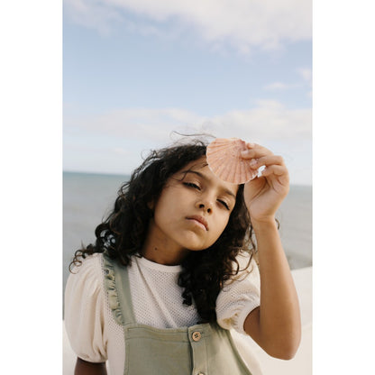 Girls Ecru Blouse &amp; Green Denim Playsuit
