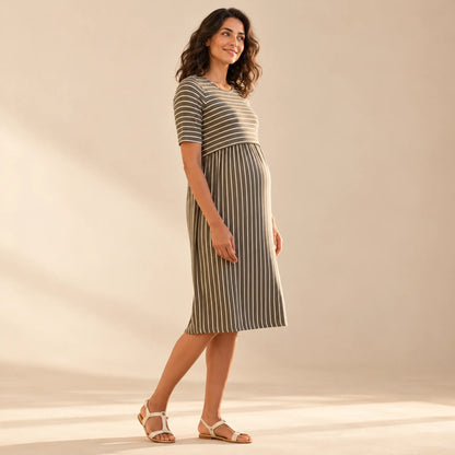 Navi: Striped Lift Up Midi A-Line Dress — maternity lookbook, look 02