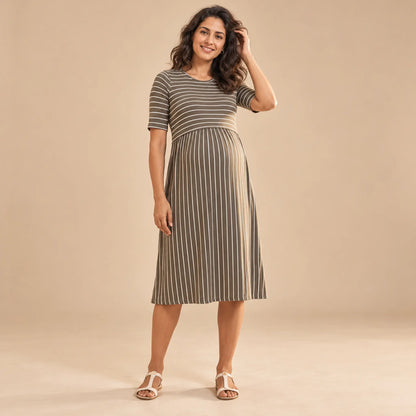 Navi: Striped Lift Up Midi A-Line Dress — maternity lookbook, look 05