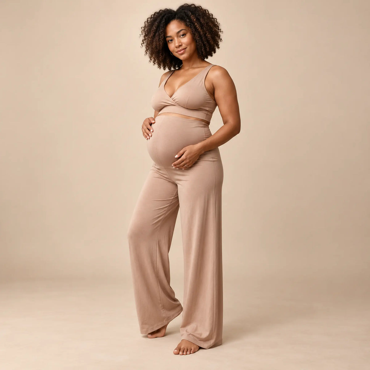 OONO lounge pants-Sand — maternity lookbook, look 01