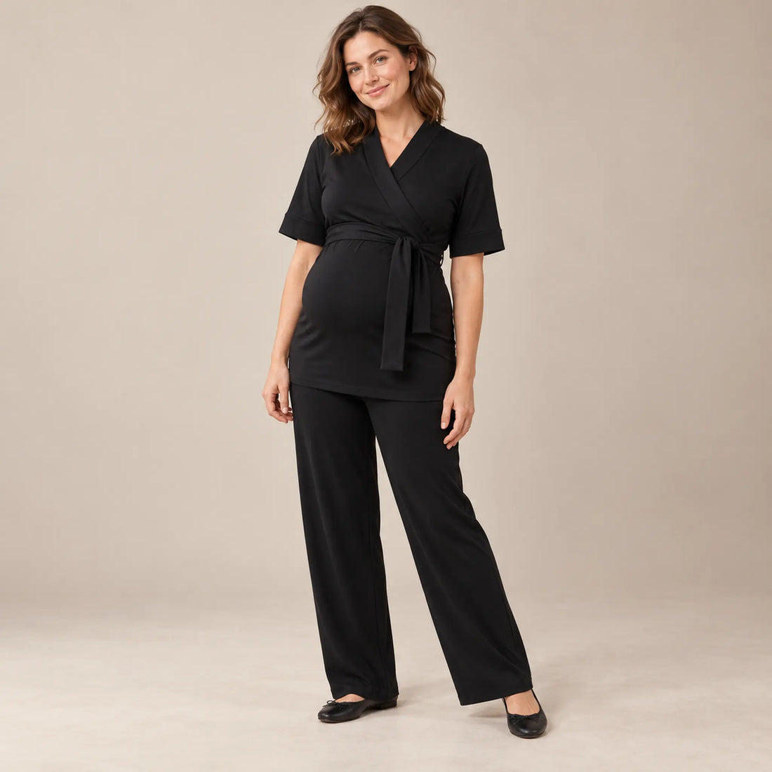 Lounge wrap top-Black — maternity lookbook, look 02