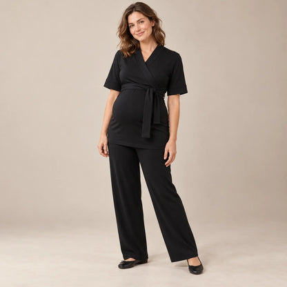 Lounge wrap top-Black — maternity lookbook, look 02