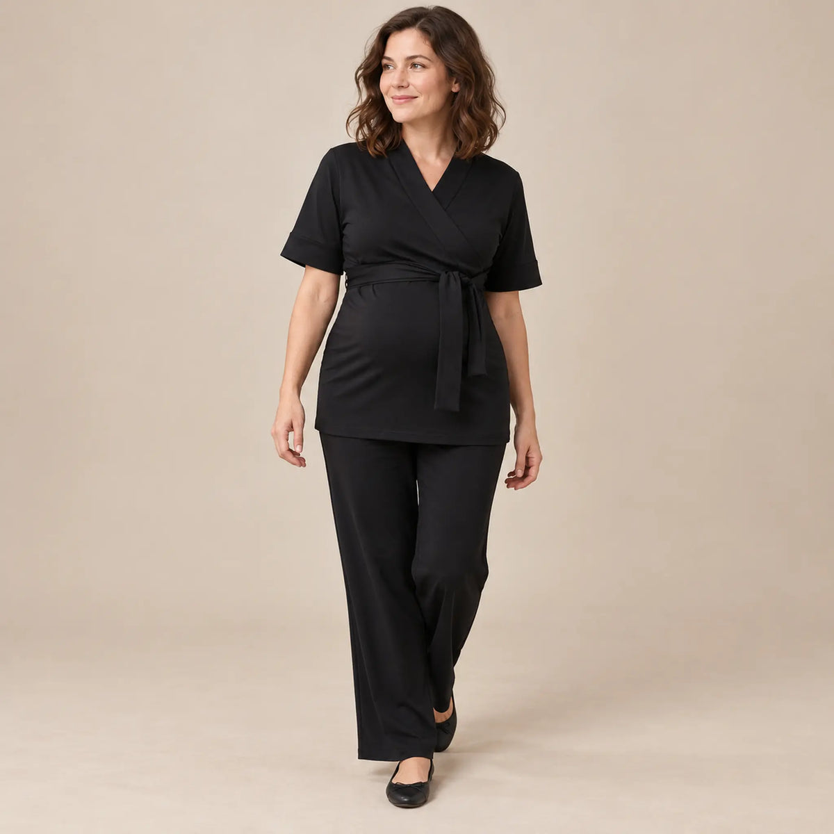 Lounge wrap top-Black — maternity lookbook, look 03