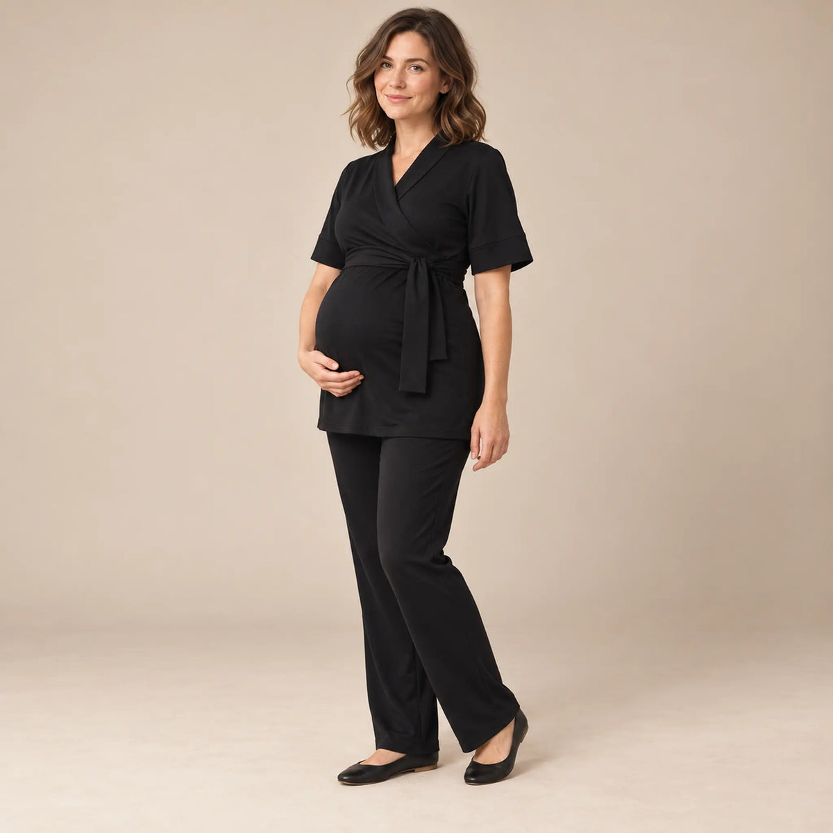 Lounge wrap top-Black — maternity lookbook, look 04