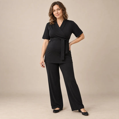 Lounge wrap top-Black — maternity lookbook, look 05