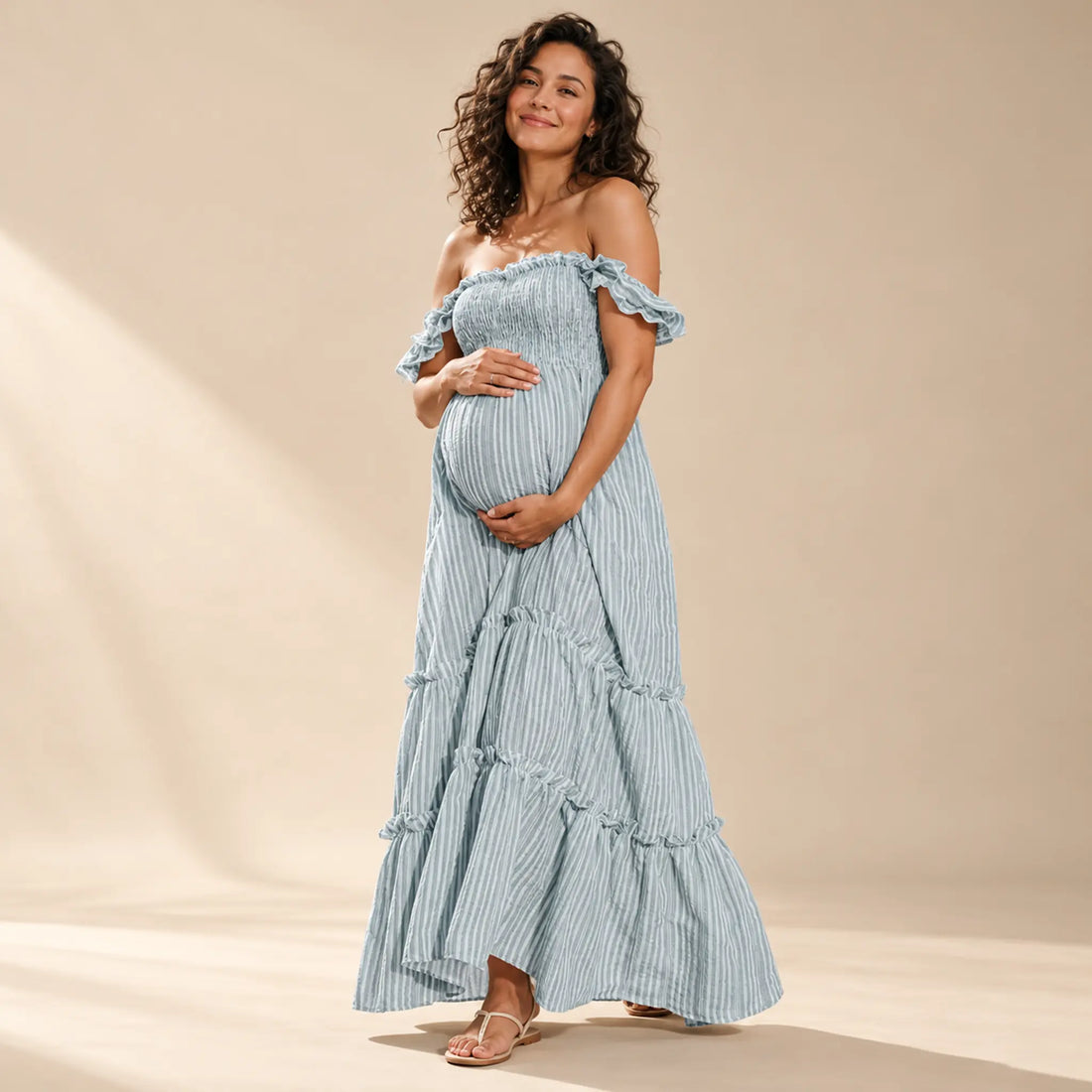 Savannah Shirred Maternity &amp; Nursing Dress - Dusty Mint — maternity lookbook, look 01