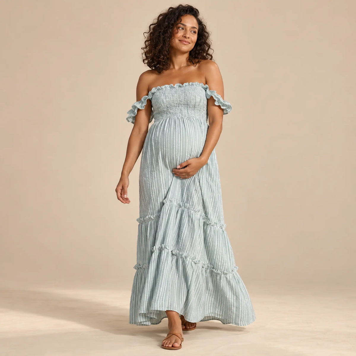 Savannah Shirred Maternity &amp; Nursing Dress - Dusty Mint — maternity lookbook, look 03