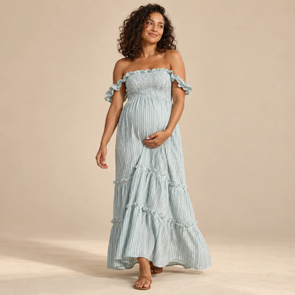 Savannah Shirred Maternity &amp; Nursing Dress - Dusty Mint — maternity lookbook, look 03