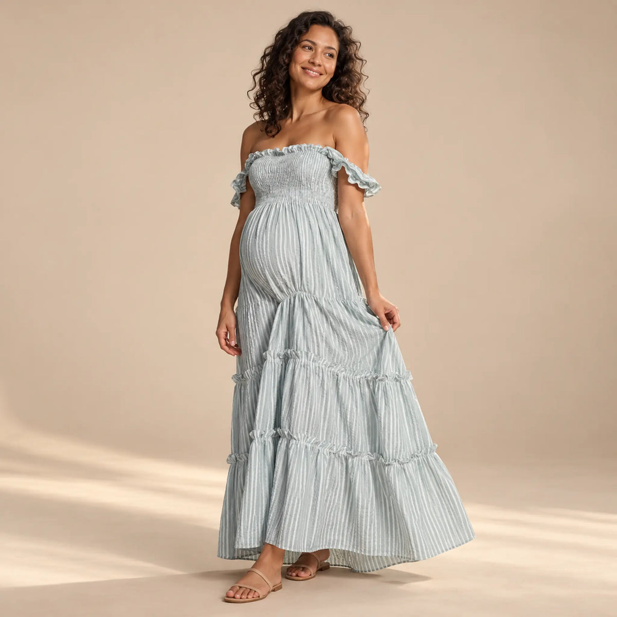 Savannah Shirred Maternity &amp; Nursing Dress - Dusty Mint — maternity lookbook, look 05