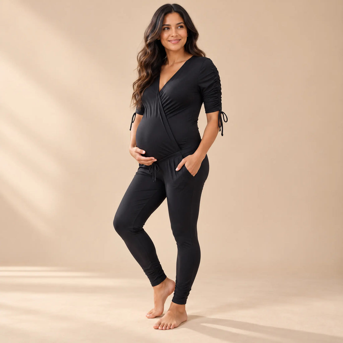 Alexa Wrap Front Maternity &amp; Nursing Jumpsuit — maternity lookbook, look 01
