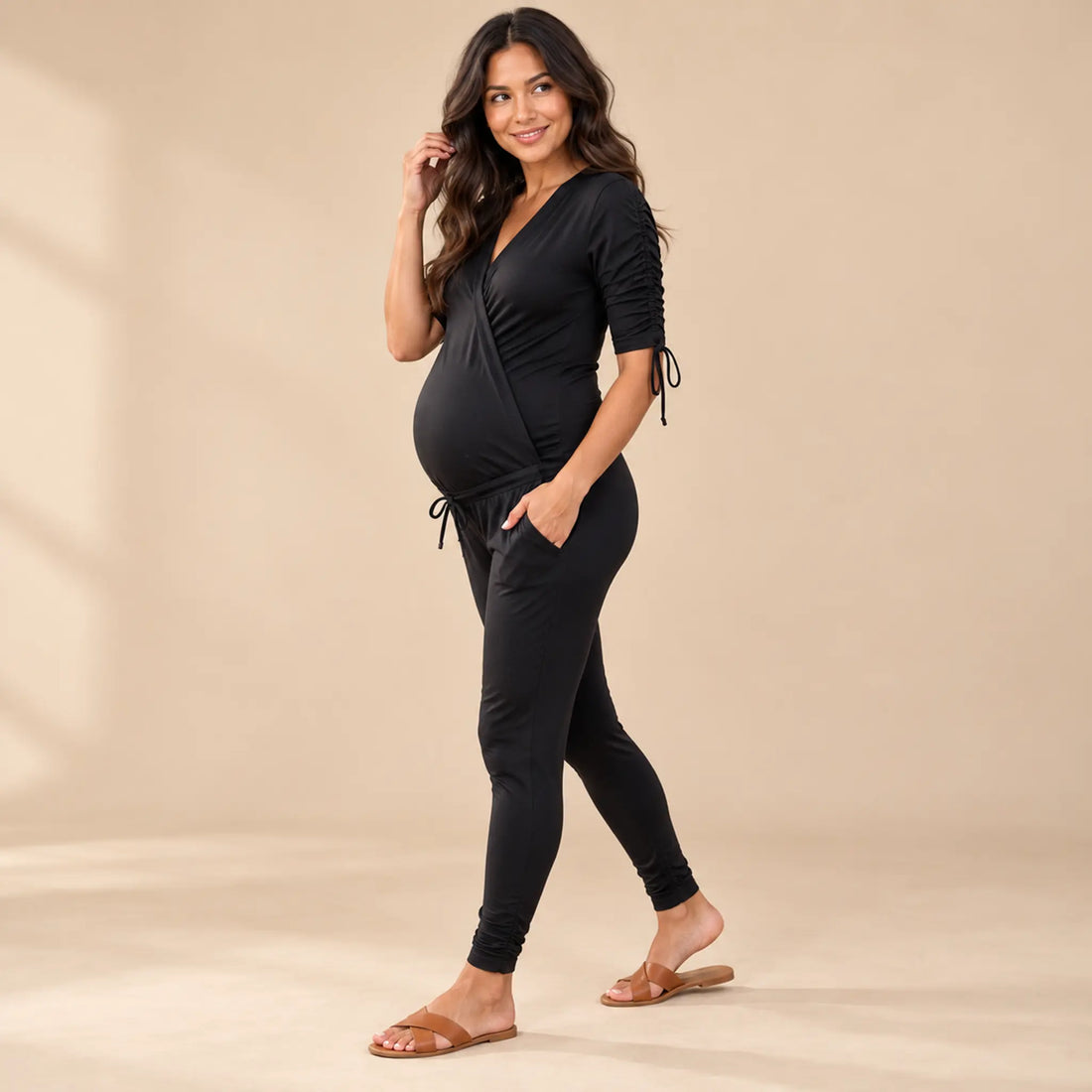 Alexa Wrap Front Maternity &amp; Nursing Jumpsuit — maternity lookbook, look 02