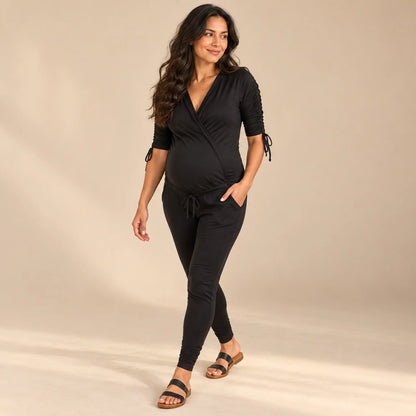 Alexa Wrap Front Maternity &amp; Nursing Jumpsuit — maternity lookbook, look 03