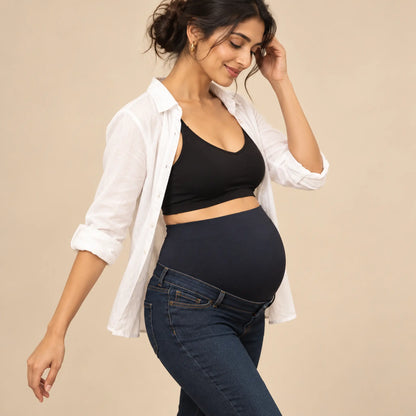 Marcus OB: Indigo Organic Overbump Jeans — maternity lookbook, look 01