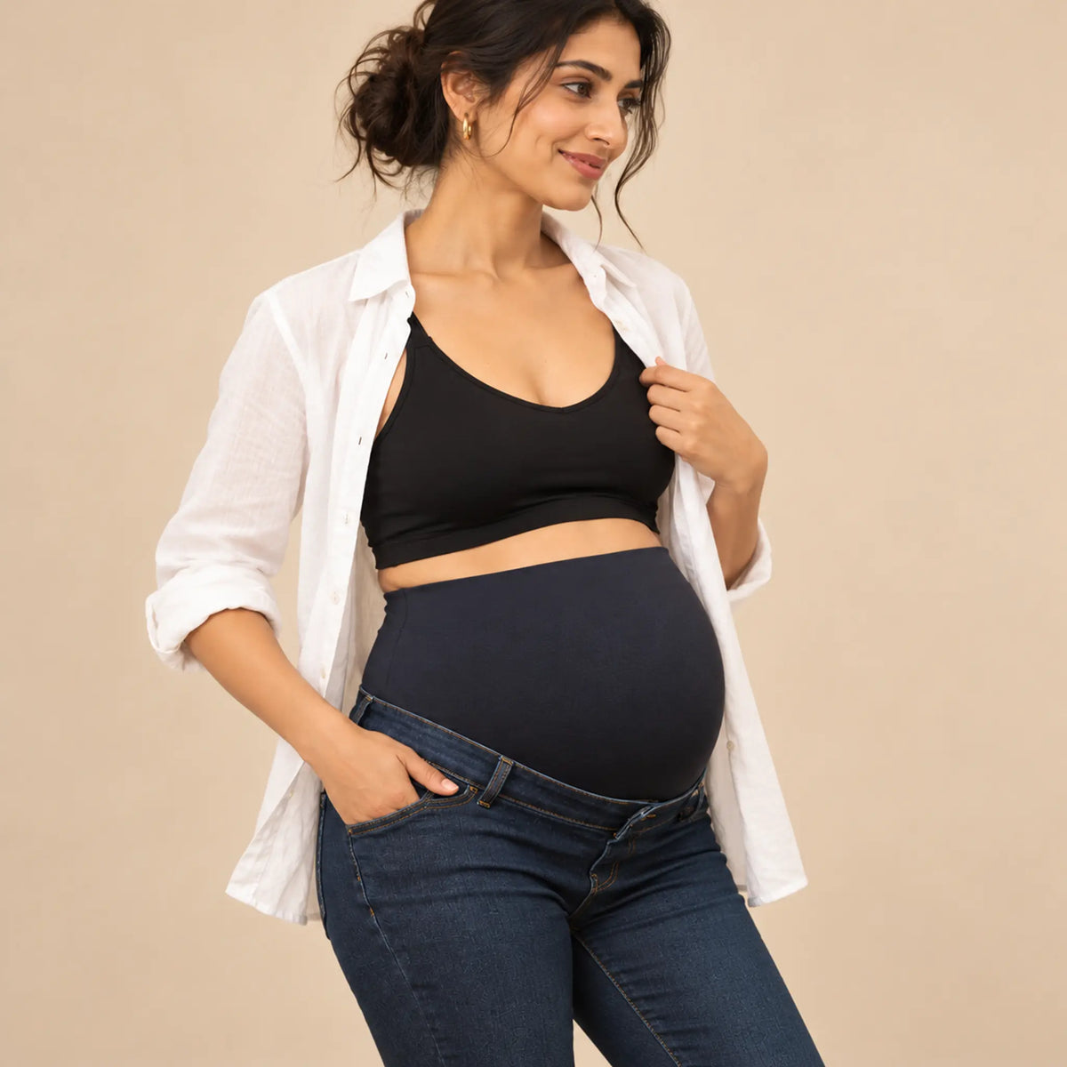 Marcus OB: Indigo Organic Overbump Jeans — maternity lookbook, look 02
